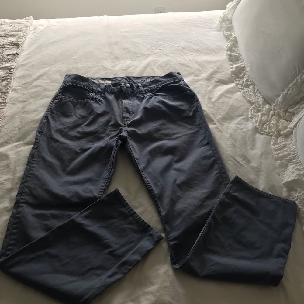 GAP 1969 men’s chino pants, distressed blue, size 34 x 30 slim.